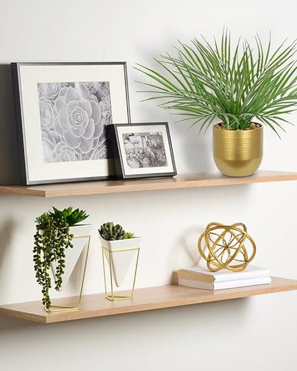 Hollyone Large Artificial Potted Plants Fake Palm Plants 13" Faux Tropical Palm Plant Tree in Gold Metal Pots for Home Room Office House Indoor Decoration