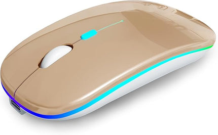 Wireless Bluetooth Mouse - Rechargeable Laptop Mice - with LED Lights,Dual Mode(Bluetooth 5.2 & Portable USB 2.4G) Connection,Silent - Computer Mouse for Laptop,iPad,Tablet,MacBook,& PC(Gold)