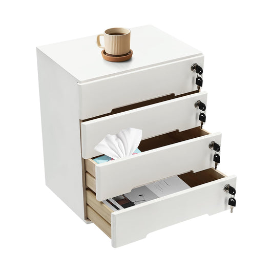 BENTFL 4-Tier Desk Organizer with Lockable Drawers, 4 Pairs of Keys, Wooden Desktop Storage Box, Categorized Storage Desktop File Cabinet(White)
