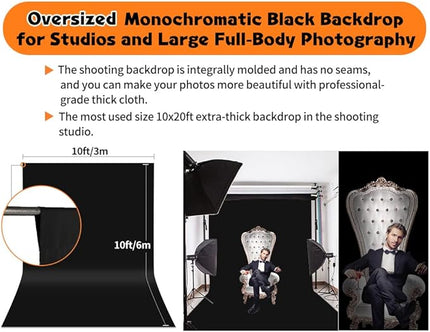 Black Backdrop, 10x20 ft Large Photo Backdrop Curtain for Photoshoot, Party, Black Background Screen for Photo, Video Photography, Studio