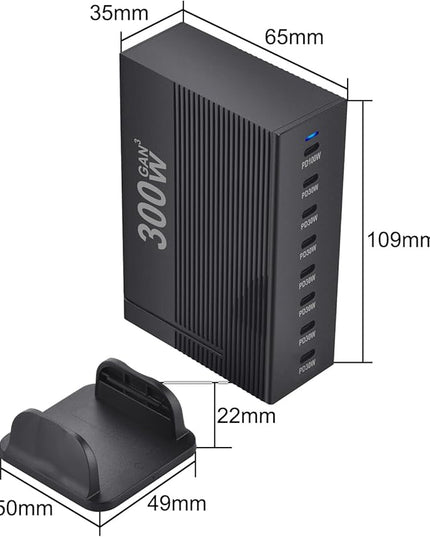 300W 8-Port GaN PD3.1 Desktop Charging Station | Intelligent Power Allocation, Ideal for Office and Home, Safely Charges Laptops, Phones, Tablets, and Watches