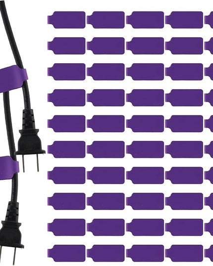 50 Pieces Cord Labels Self-Adhesive Nylon Cable Labels Tags Waterproof Wire Cable Tags or Electronics Office Computers Management and Identification (Purple)