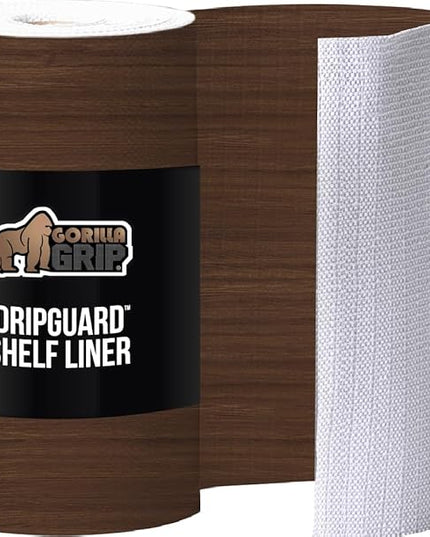 GORILLA GRIP DripGuard Shelf Liner, Non Adhesive Drawer and Kitchen Cabinet Protector, Slip Resistant BPA Free Smooth Surface Plastic Liners for Cabinets, Bathrooms, Closets, 12x240 Inch, Wood