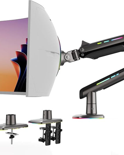 NB Gaming Monitor Arm for Screen up to 60 inches, Holds 44 lbs(20 kg), VESA 75/100, RGB Light, Heavy Duty Monitor Stand, Aluminum Ultrawide Screen Mount Height Angle Adjustable Grey Black