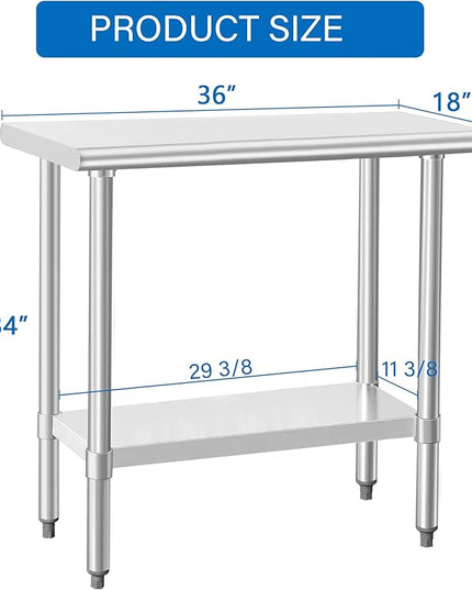 HARDURA Stainless Steel Work Table Commercial 18×36 Inches Kitchen Prep Table and Heavy Duty Commercial Workbench NSF 430 with Undershelf and Galvanized Legs