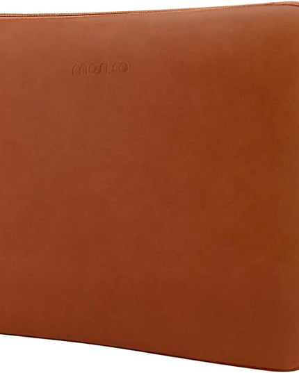 MOSISO Laptop Sleeve Bag 13 inch Compatible with MacBook Air 13.6 inch 2025-2022 M4 M3 M2/Air 13 inch 2022-2018 M1/Pro 13 2025-2016 M2 M1, PU Leather Padded Bag Waterproof Case, Brown