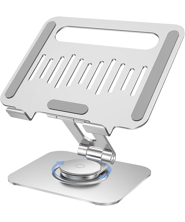 Tablet Stand for Desk, 360° Swivel for iPad Holder, Aluminum Adjustable Tablet Holder, Compatible for iPad Pro Air Mini Surface Pro Samsung Galaxy Tabs Kindle, 4-12.9 inch, Silver