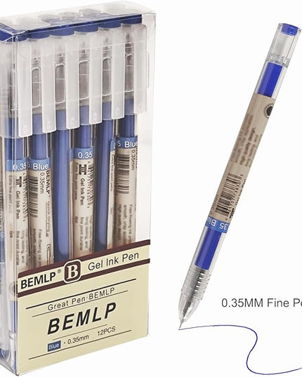 BEMLP Gel Ink Pen Extra fine point 0.35mm Blue Liquid Rollerball Pens Quick Drying Gel Pens School Office student Exam Writing Stationery Supply 12 Pcs/Set (Blue)