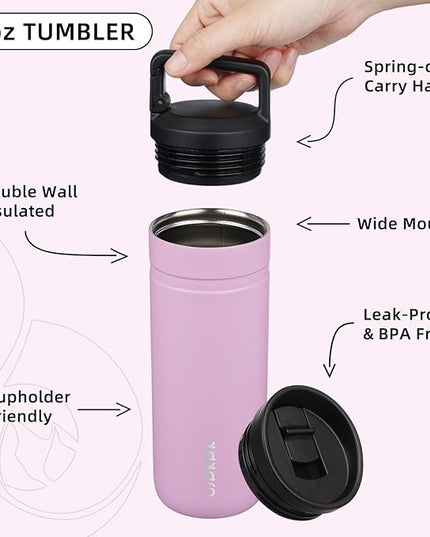 BJPKPK Insulated Water Bottle with 2 Lids,20 oz Double Wall Stainless Steel Vacuum Tumbler Travel Coffee Mug,Wide Mouth Thermal Cup,Light Pink