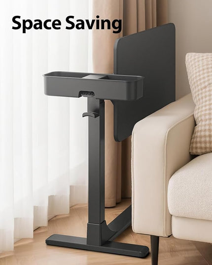 SAIJI Magnetic Overbed Bedside Table with Wheels, Height and 360° Angle Adjustable Over Bed Desk with Led Light, Portable Lengthened Rolling Laptop Standing Desk Mobile Bed Tables Hospital Home Use