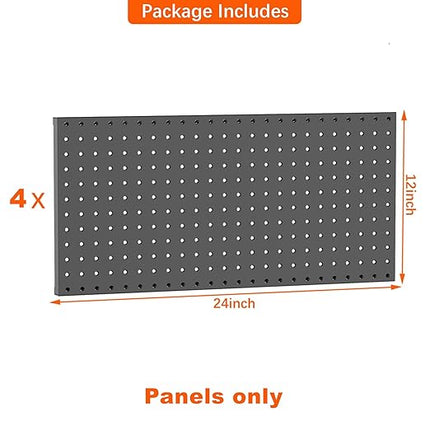 TORACK 4-Pack 12x24 inch Metal Pegboard Panels for Wall, Garage Tools Pegboard for Workbench, Modular Peg Board, Tool Organizer Board for Pegs(Black)