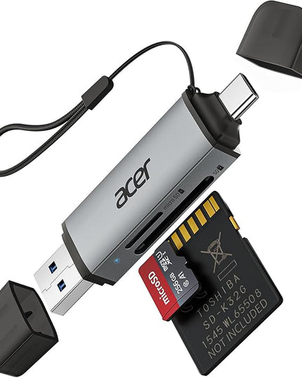 acer SD Card Reader USB C, Dual Slots USB 3.0 Type C to Micro SD Card Adapter, Memory Card Reader for MicroSD, SDHC, SDXC, Compatible with Laptop, PC, iPhone16/15, MacBook Pro/Air, iPad Pro, Android