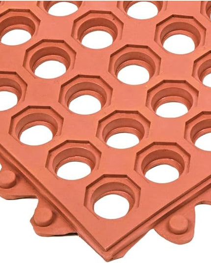NoTrax 3' x 3' Light-Duty Rubber Drainage Mat, Customizable Modular Interlocking Design with Ergonomic Support, Anti-Fatigue, Non-Slip Surface, Red, 501S0033RD