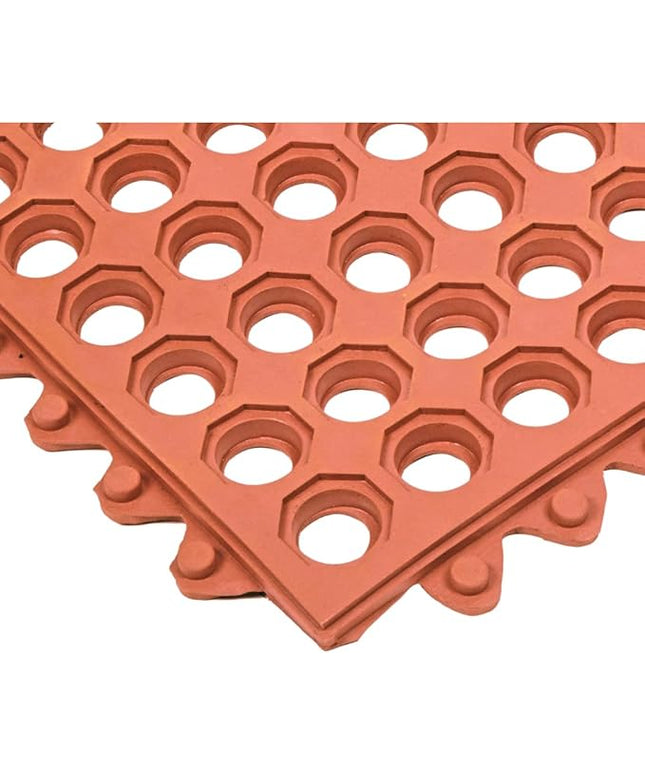 NoTrax 3' x 3' Light-Duty Rubber Drainage Mat, Customizable Modular Interlocking Design with Ergonomic Support, Anti-Fatigue, Non-Slip Surface, Red, 501S0033RD