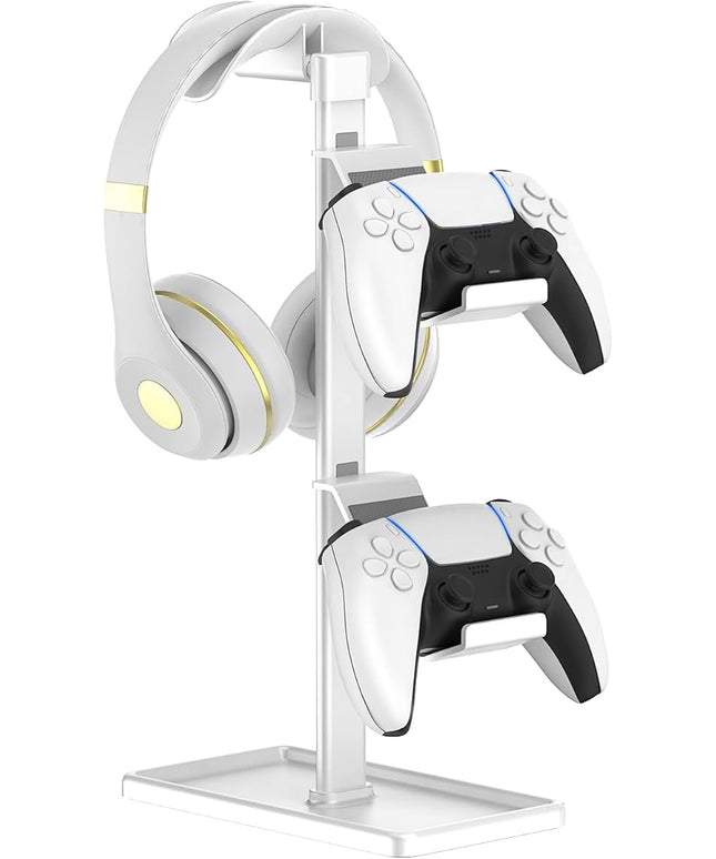 SHUOSUO Controller Holder, Headphone Stand, Gaming Controller Stand for Xbox PS5 PS4 Switch, Headset Holder with Storage Organizer, Universal Desk Game Accessories (White)