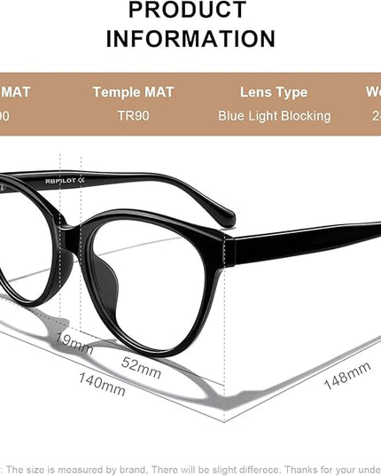 RB.Pilot Reading Glasses for Women Anti Blue Light Computer Readers Magnifying Glass for Reading