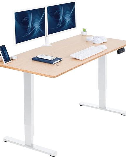 VIVO Electric 60 x 24 in Dual Motor Sit Stand Desk, Memory Height Adjustment, 2B Series, Bamboo Top White Frame, DESK-KIT-2W6O
