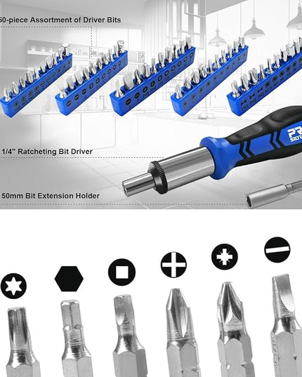 Prostormer 259-Piece Tool Kit, General Household Hand Tool Set with Plastic Storage Toolbox, Portable Complete Repair Tool Box for Home and Car (Blue)