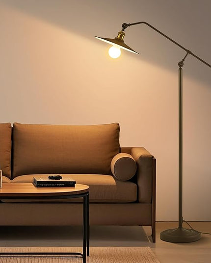 Swing Arm Floor Lamp Smart Remote Dimming for Living Room Corner Table Bedroom Office Library Farmhouse Reading Standing Tall Lights, Bright Adjustable Black Retro Rustic Industrial Home Decor