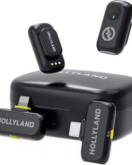 Hollyland Lark A1 Wireless Mini Microphone for iPhone & Android, 48kHz/24-bit, 3-Level Intelligent Noise Cancel, Microphone for YouTube, Podcast, Vlogging (Black, 2TX + 2RX + Charging Case)