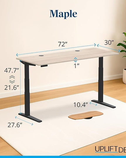 UPLIFTDESK V3 2-Leg Maple Laminate Wood Standing Desk – Adjustable Height, Advanced 1-Touch Memory Keypad, Under Desk Cable Management, Wire Grommets & Rocker Board (Black C-Frame, 72 x 30 inch)