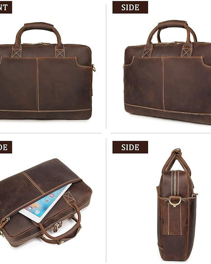 Augus Leather Laptop Briefcase for Men,Waterproof Travel Messenger Duffle Bags 15.6 Inch Laptop Bag