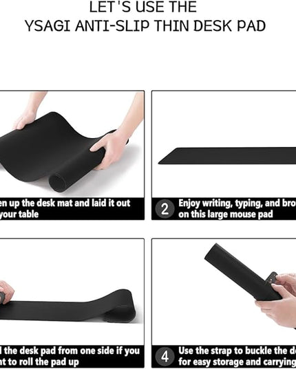 YSAGi Non-Slip Leather Desk Pad L Size, Waterproof Laptop Computer Desk Keyboard Mat, Table Protector Blotter Mat, Large Mouse Pad for Office/Work/Home/Decor(Black, 35.4" x 17")