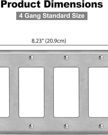 [2 Pack] BESTTEN 4-Gang Decor Metal Wall Plate with Ｗhite or Clear Plastic Film, Stainless Steel Outlet Cover, H4.53" x W8.23", Standard Size