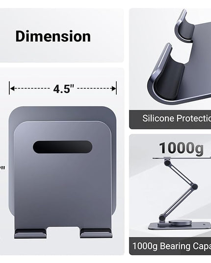 UGREEN Tablet Stand for Desk Swivel with 360° Rotating Base Tablet Holder Aluminum Portable Stand Adjustable Home Office Accessories Compatible with iPad Pro 11 Air Mini 6 5 Grey