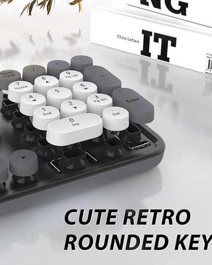 Wireless Keyboard and Mouse, KOOTOP Cute Keyboard and Mouse, 2.4G Wireless Keyboard with Retro Round Keycap for PC, Mac, Laptop,Tablet,Computer Windows (Grey)