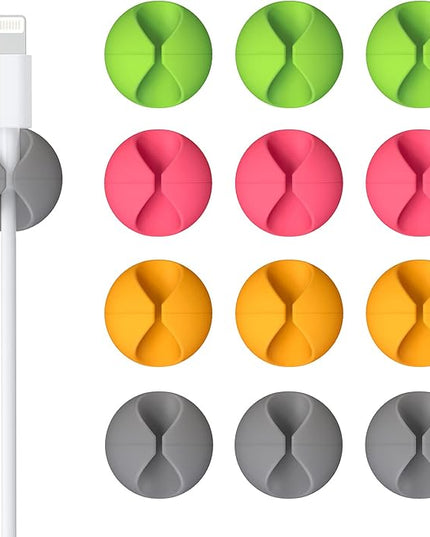 12 Pack Cable Clips, Znben Cable Holder for Desk Cord Organizer Adhesive Cord Management Charger Wire Holder Clips for Desk, Home, Office, Car, Cubicle, Nightstand Colorful
