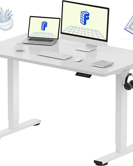 FLEXISPOT EN1 One-Piece Standing Desk, 48"x24" Seamless Desktop Electric Height Adjustable Desk for Home Office, Multi-Monitor Setups & Easy Assembly, White