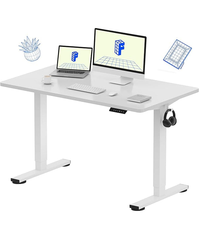 FLEXISPOT EN1 One-Piece Standing Desk, 48"x24" Seamless Desktop Electric Height Adjustable Desk for Home Office, Multi-Monitor Setups & Easy Assembly, White
