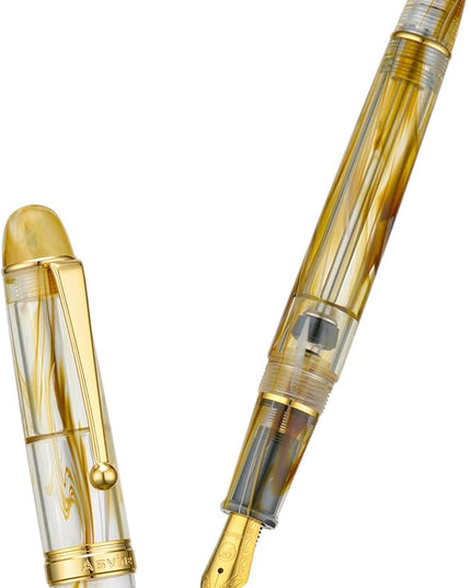 Asvine V126 Vacuum Filling Fountain Pen Extra Fine Nib, Brown Swirl Acrylic, Large-Capacity with Gift Case