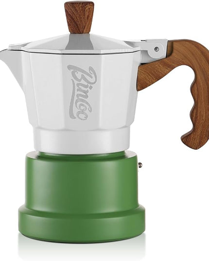Bincoo Espresso Maker Stovetop,Camping Moka Pot 2 Cup/120ML,Stove Top Espresso Italian Coffee Maker,Easy to Use (White-green)