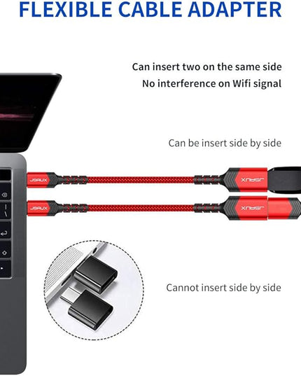 JSAUX USB C to USB Adapter [2 Pack], Type C 3.0 OTG Cable On The Go Type C Male to USB A Female Adapter Compatible with MacBook, iPhone 16 Pro Max/16 Plus/16e/15, Samsung Galaxy S25/S24/S23-Red