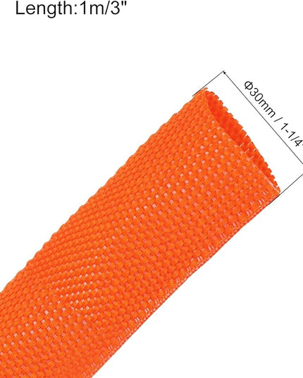 MECCANIXITY Braided Cable Sleeves Heat Shrinkable Fabric Sleeving, 1 1/4" 3ft Orange 2:1 Ratio Heat Shrinkable Cord Protector for Harness Cable, Network Cable Protection, Cable Management