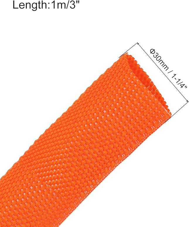 MECCANIXITY Braided Cable Sleeves Heat Shrinkable Fabric Sleeving, 1 1/4" 3ft Orange 2:1 Ratio Heat Shrinkable Cord Protector for Harness Cable, Network Cable Protection, Cable Management