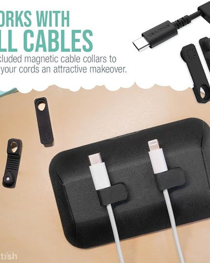 Smartish® Magnetic Cord Holder - Bigger Cable Wrangler Stocking Stuffer Organizer with Magnet Clips for Charger Management on Desktop, Nightstand - Holds 6+ Cables - Black Tie Affair