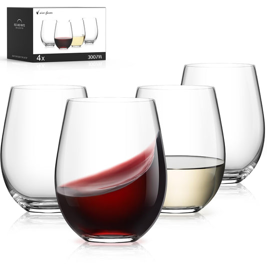 Stemless Wine Glasses Set of 4, 15oz Red White Wine Glass, No Stem