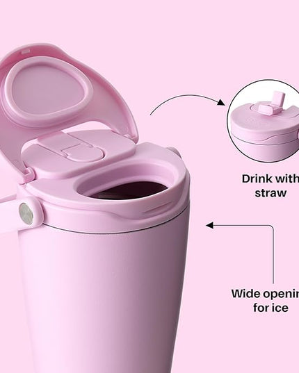 BOTTLE BOTTLE Insulated Tumbler with Handle & Straw Lid, 30oz Stainless Steel Leak-Proof Water Bottle for Hot & Cold Drinks, Add Ice Without Unscrewing, BPA-Free for Travel, Sports, Office(Pink)
