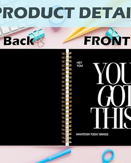 Yhtrg You Got This Inspirational Spiral Notebook Journal, Inspirational Notebook for Women, Motivational Journals, Black Motivational Positive Notebooks for Office School Supplies, 5.5x8.3 Inch