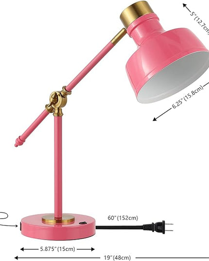 JONATHAN Y JYL7124D Allegra 18.5" Adjustable Cantilever LED Task Lamp, USB Charging Port, Classic, Coastal, Industrial, Farmhouse, Traditional for Bedroom, Living Room, Office, Pink/Brass Gold