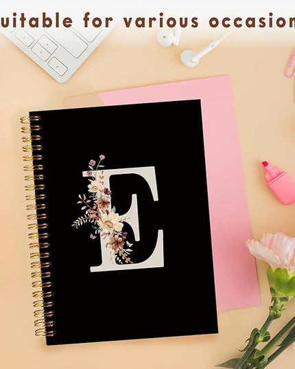 Lacama Black Initial Letter E School Notebook Journal, Cute Wildflower Personalized Spiral Notebook, School Supplies, Customized Monogrammed Gifts, Birthday Gifts for Women, Office Supplies