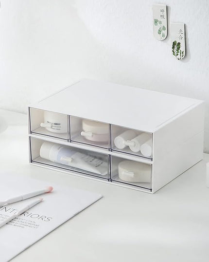 Desk Organizer with 6 Drawers, Makeup Organizer, Plastic Cosmetic Organizer, Bathroom Organization Boxes, Desktop Storage Box(White)