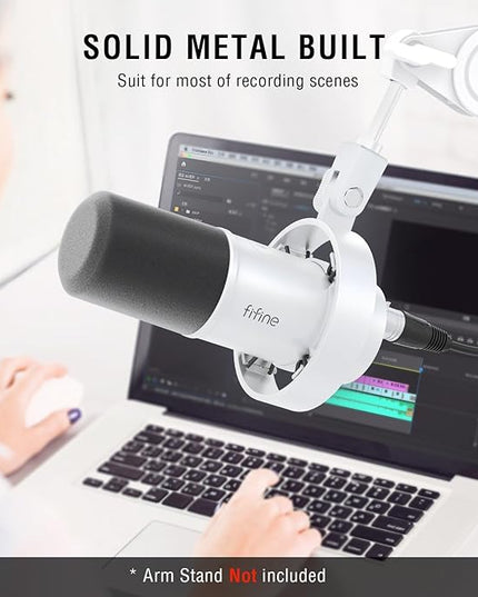 FIFINE Studio XLR Dynamic Microphone, USB PC Podcast Microphone for Streaming Recording, XLR/USB Vocal Mic with Tap-to-Mute, Gain Knob, Headphones Monitoring-Amplitank K688 White