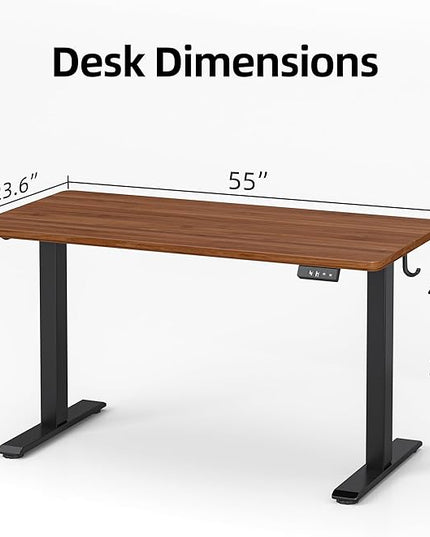 TIQLAB Electric Standing Desk, Adjustable Height Stand up Desk, 55 * 24 Inches Sit Stand Home Office Table with Splice Board, Black Walnut