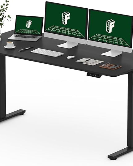 FLEXISPOT One-Piece Electric Standing Desk, 60 x 24 Inches Adjustable Desk with Seamless Desktop, Memory Controller Height Adjustment (Black Frame + Black Desktop, 2 Packages)