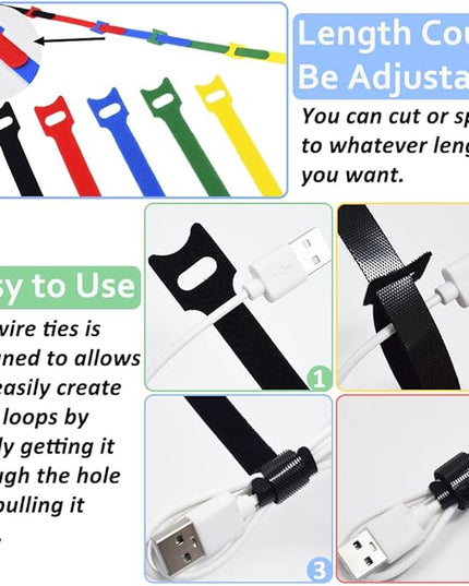 100pcs Cable Ties Reusable Rainbow Color Wire Ties Cable Management Cord Ties Reusable for Electronics Hook and Loop Cable Ties for Computer 6 Inch with 5 Colors