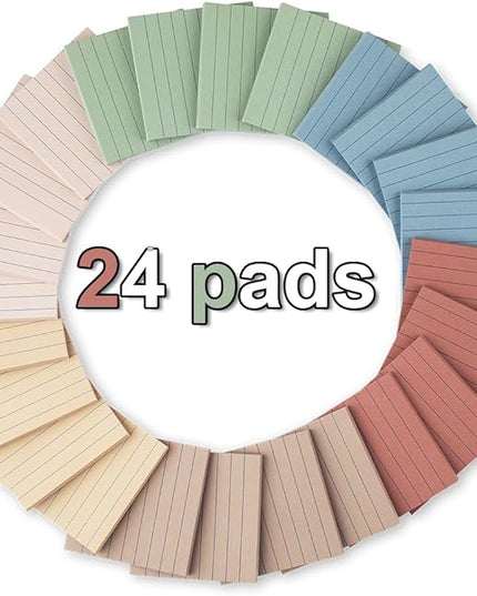 (24 Pack) Lined Sticky Notes 3x3 in,Notepads with Lines,Ruled Stickies Super Sticking Power,Office School Memo Note Pads Vintage Colors,Post on Windows Doors,Recyclable,Easy to Write on